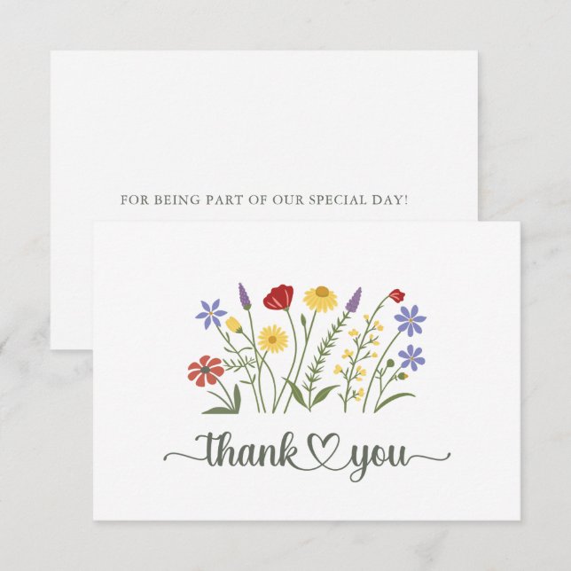 Wildflowers Typography Wedding Thank You Card (Front/Back)