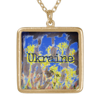 Wildflowers Ukraine Blue Yellow Gold Plated Necklace