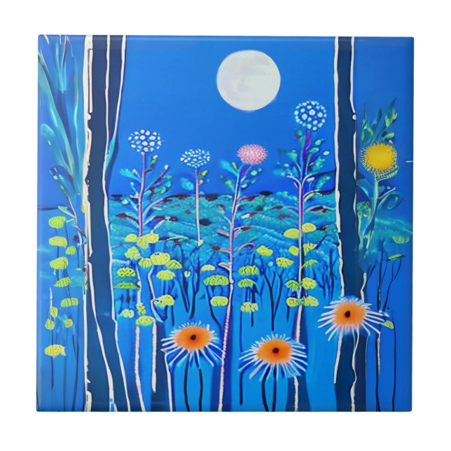 Wildflowers under a Full Moon Ceramic Tile (Front)