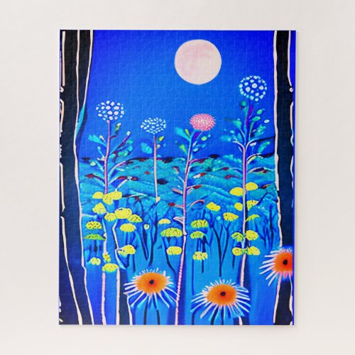 Wildflowers under a Full Moon Jigsaw Puzzle