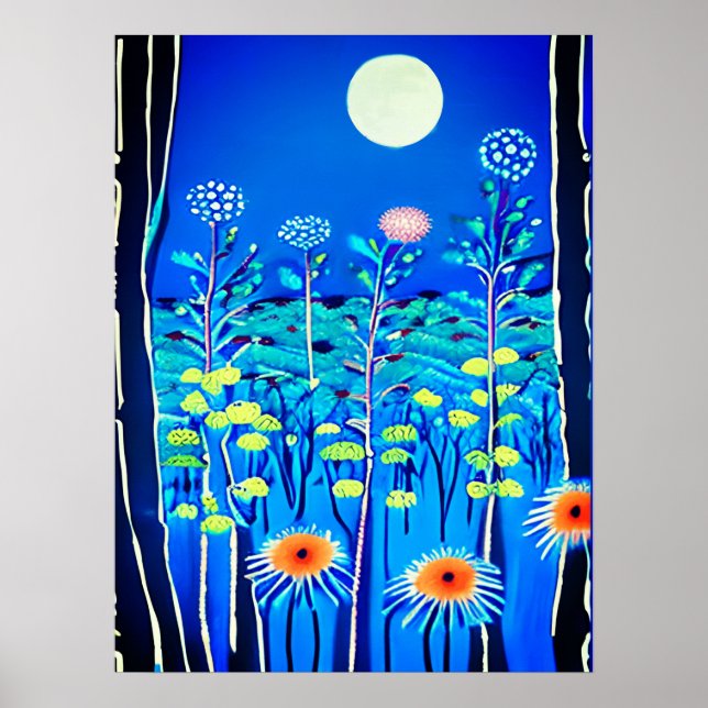 Wildflowers under a Full Moon Poster (Front)