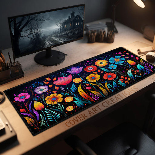 Wildflowers, Vibrant Colors On Black Desk Mat