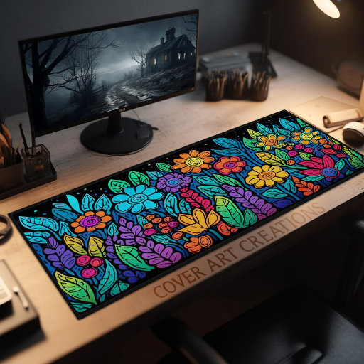 Wildflowers, Vibrant Trippy And Groovy Desk Mat