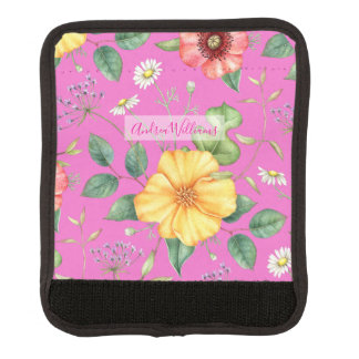 Wildflowers Vintage Drawing / Chick, Pink Luggage Handle Wrap