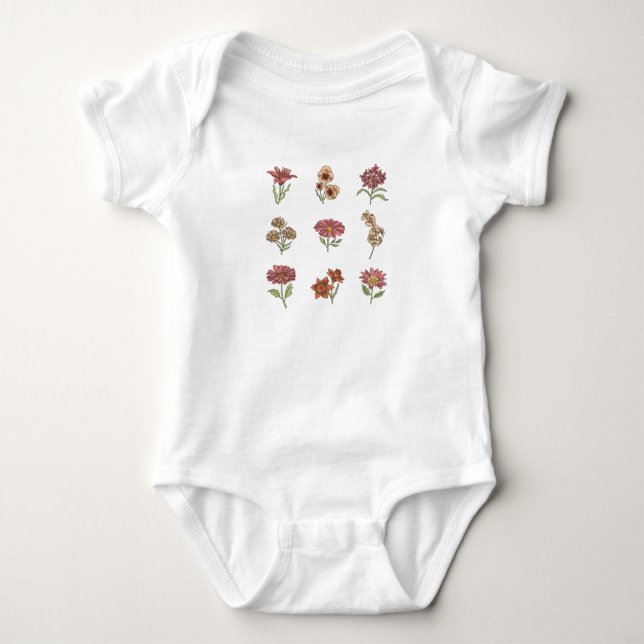 Wildflowers Vintage Flowers Botanical Baby Bodysuit (Front)