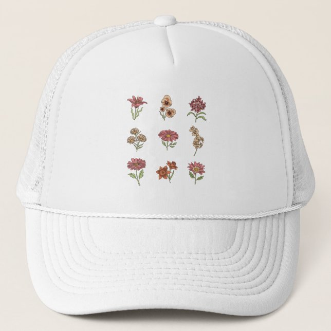 Wildflowers Vintage Flowers Botanical Trucker Hat (Front)