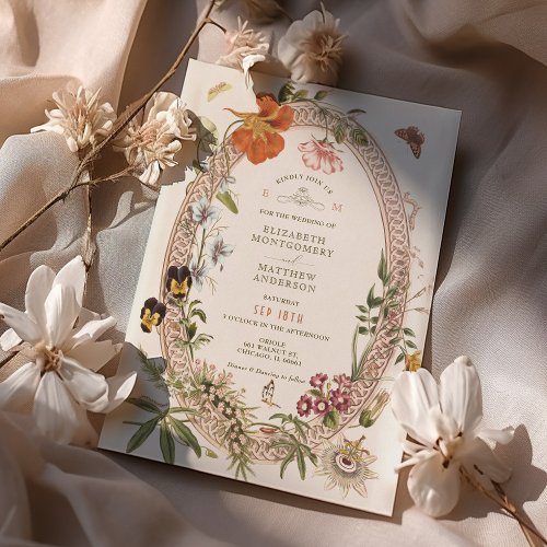 Wildflowers Vintage Wedding Invitation Mauve Rose