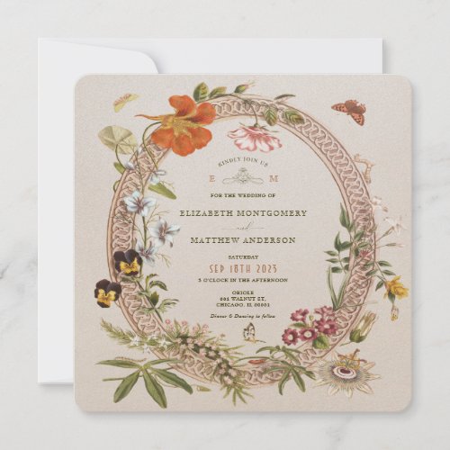 Wildflowers Vintage Wedding Mauve Rose Square Invitation