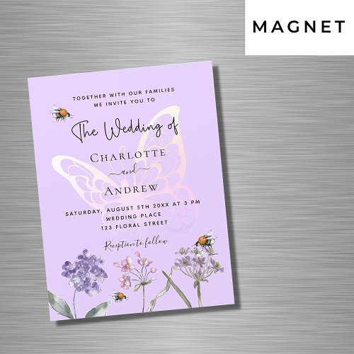 Wildflowers violet pink butterfly luxury wedding magnetic invitation