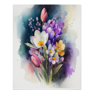 Wildflowers Wall Art Watercolor Floral Pictures