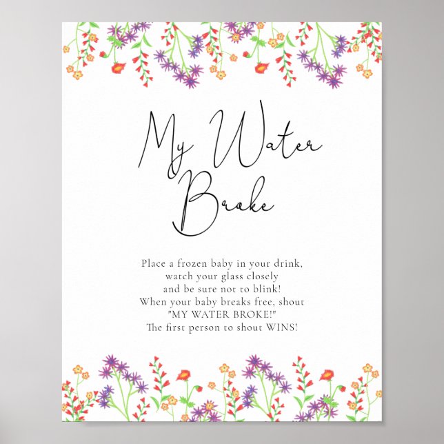 Wildflowers Water broke game sign (Front)