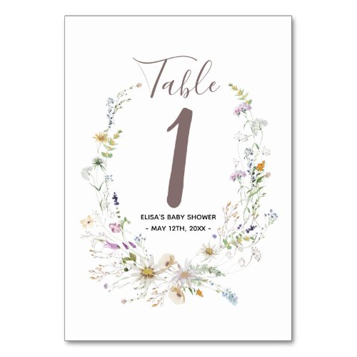 Wildflowers Watercolor Baby Shower Table Number