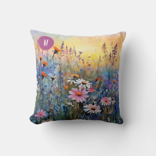 Wildflowers Watercolor Bliss Throw Pillow