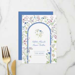 Wildflowers watercolor blue wedding Flat Menu