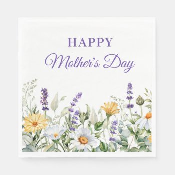 Wildflowers Watercolor Border Happy Mother's Day Napkins by annaleeblysse at Zazzle