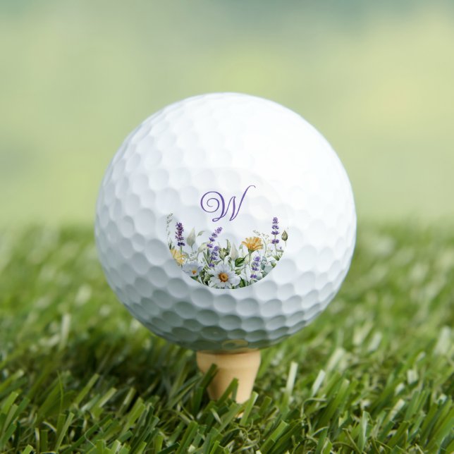 Wildflowers Watercolor Border Monogram Golf Balls (Insitu Tee)