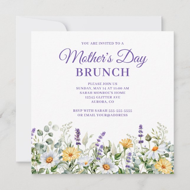 Wildflowers Watercolor Border Mother's Day Brunch Invitation (Front)