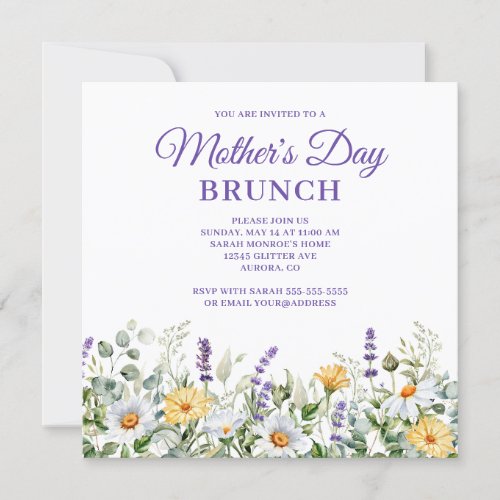 Wildflowers Watercolor Border Mothers Day Brunch Invitation