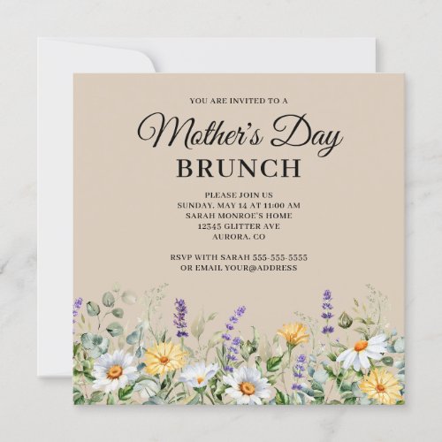 Wildflowers Watercolor Border Mothers Day Brunch Invitation