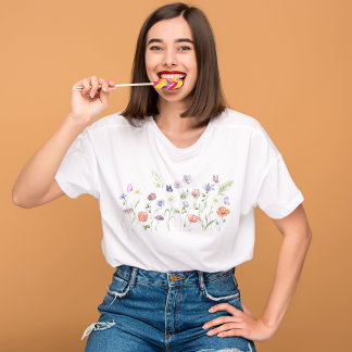 Wildflowers Watercolor, Botanical Flowers, Nature  T-Shirt