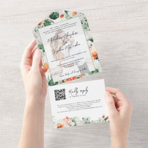 Wildflowers watercolor botanical QR Code photo All In One Invitation