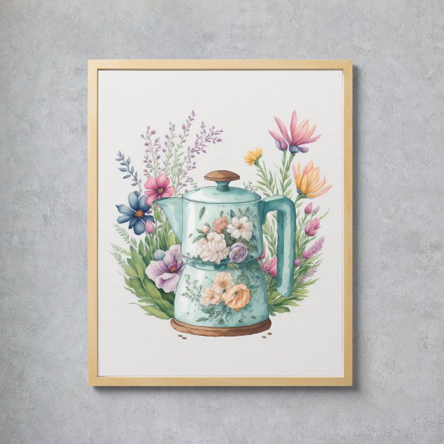 Wildflowers Watercolor Colorful Coffee Kettle Poster (Wildflowers Watercolor Colorful Coffee Kettle Poster
)