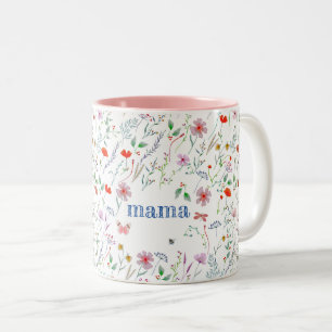 Wildflowers watercolor cute mother’s day mama Two-Tone coffee mug