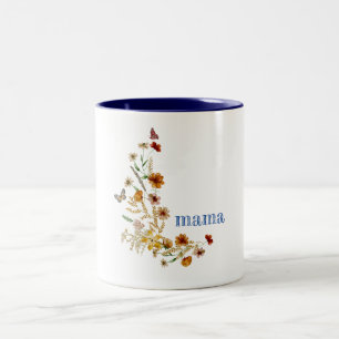 Wildflowers watercolor cute personalized name mom Two-Tone coffee mug