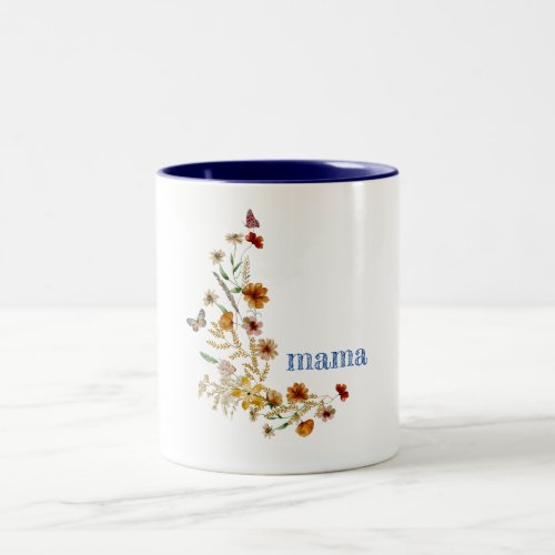 Wildflowers watercolor cute personalized name mom Two_Tone coffee mug