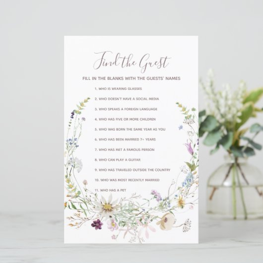 Wildflowers Watercolor Find the Guest game (Standing Front)