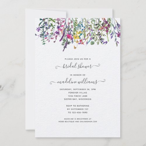 Wildflowers Watercolor Floral Bridal Shower Invitation