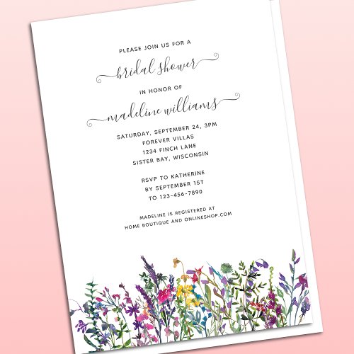 Wildflowers Watercolor Floral Bridal Shower Invitation