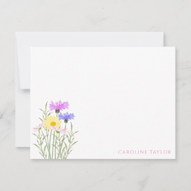 Wildflowers Watercolor Floral Spring Stationery Note Card (Front)