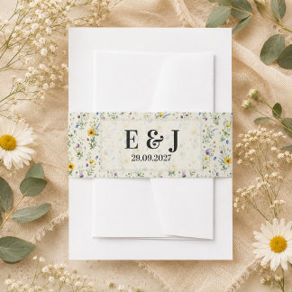 WildFlowers Watercolor Floral Wedding Initial  Invitation Belly Band