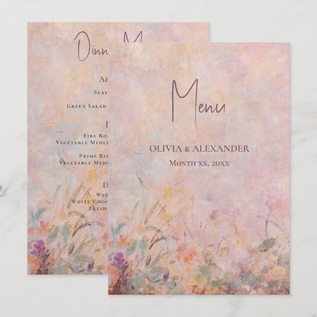 Wildflowers Watercolor Floral Wedding  Menu (Front/Back)