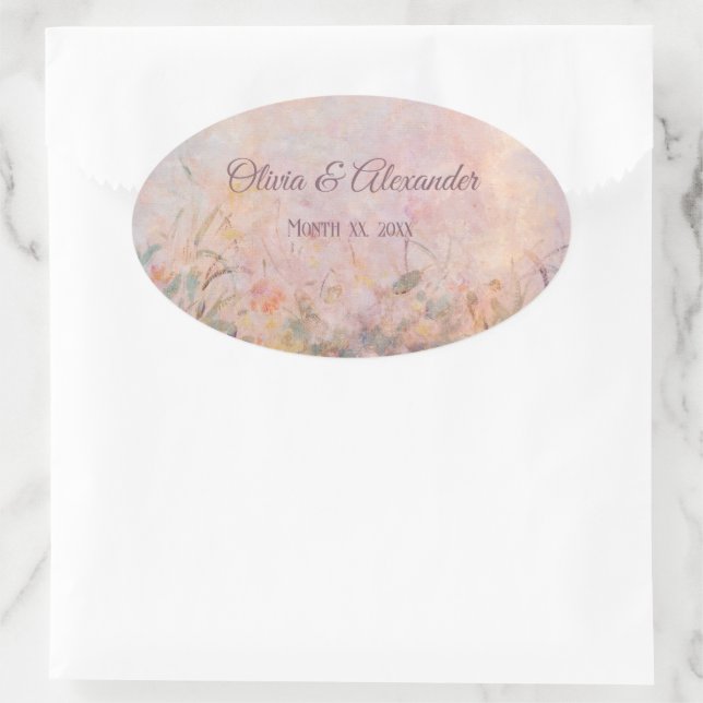 Wildflowers Watercolor Floral Wedding  Oval Sticker (Bag)