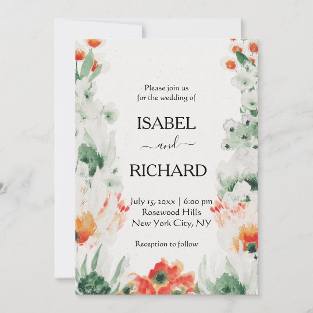 Wildflowers Watercolor Flowers Bohemian Wedding Invitation (Front)