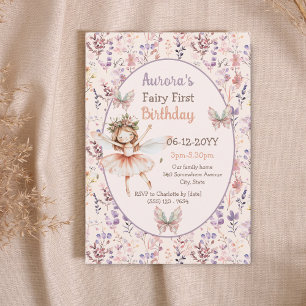 Wildflowers Watercolor Forest Fairy First Birthday Invitation