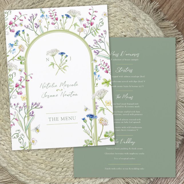 Wildflowers watercolor green wedding Flat Menu (Creator Uploaded)