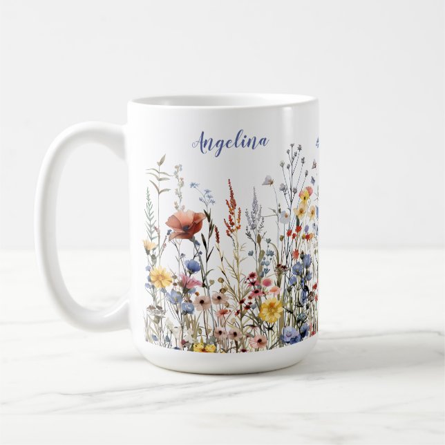 Wildflowers Watercolor meadow flowers  Coffee Mug (Left)