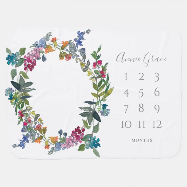 Wildflowers Watercolor Milestone Baby Blanket (Horizontal)