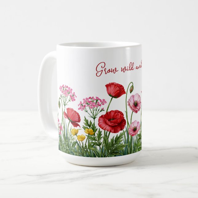 Wildflowers Watercolor Paining with Custom Message Coffee Mug (Front Left)