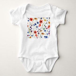 Wildflowers Watercolor Poppy Chamomile Background Baby Bodysuit