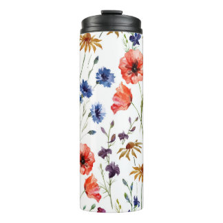 Wildflowers Watercolor Poppy Chamomile Background Thermal Tumbler