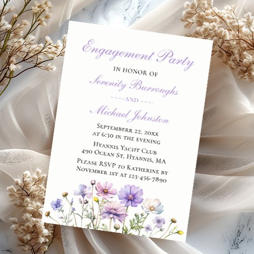 Wildflowers Watercolor Purple Floral Engagement  Invitation