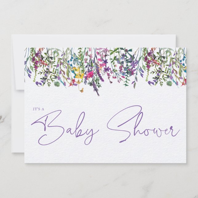 Wildflowers Watercolor Typography Baby Shower Invitation (Front)