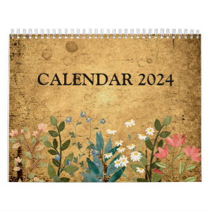 Wildflowers, Watercolor, Vintage Calendar