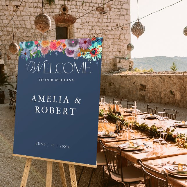 Wildflowers Watercolor Welcome Wedding Reception Foam Board (Front)