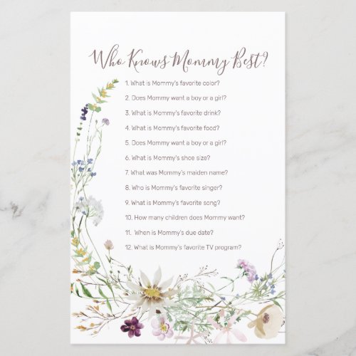 Wildflowers Watercolor Who Knows Mommy game