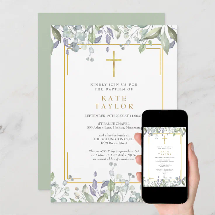 Wildflowers Watercolour Floral Baptism Christening Invitation 